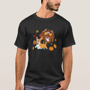 Funny Corgi Turkey Autumn Thanksgiving Womens Mens T-Shirt