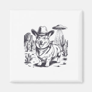 Funny Corgi Ufo Western Cowboy Vintage 90s 80s Magnet