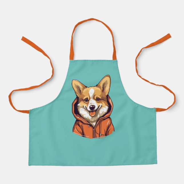 Funny Corgi Wearing Hoodie Apron (Front)
