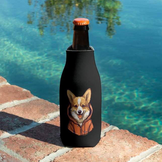 Funny Corgi Wearing Hoodie Bottle Cooler (In Situ Pool)