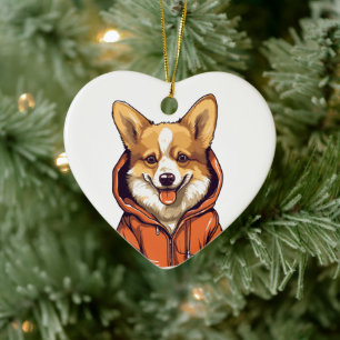 Funny Corgi Wearing Hoodie Ceramic Ornament
