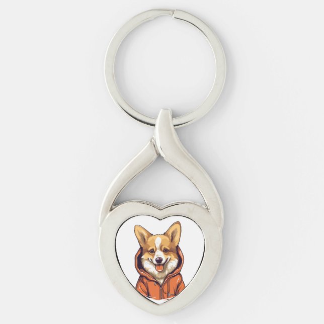 Funny Corgi Wearing Hoodie Key Ring (Front)