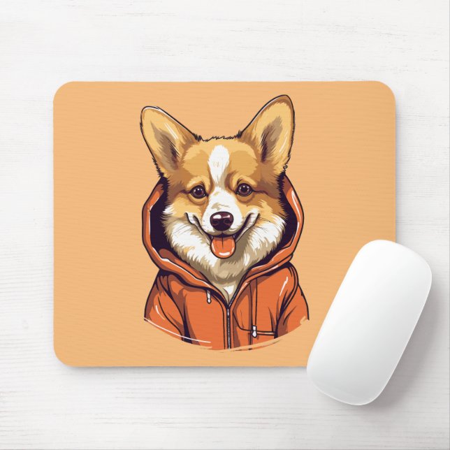 Funny Corgi Wearing Hoodie Mouse Pad (With Mouse)