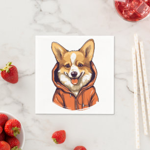 Funny Corgi Wearing Hoodie Napkin