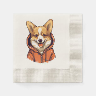 Funny Corgi Wearing Hoodie Napkin