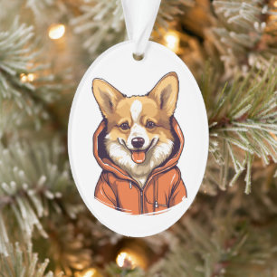 Funny Corgi Wearing Hoodie Ornament