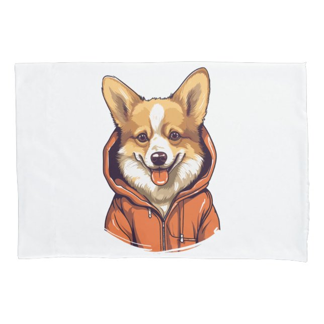 Funny Corgi Wearing Hoodie Pillowcase (Front)