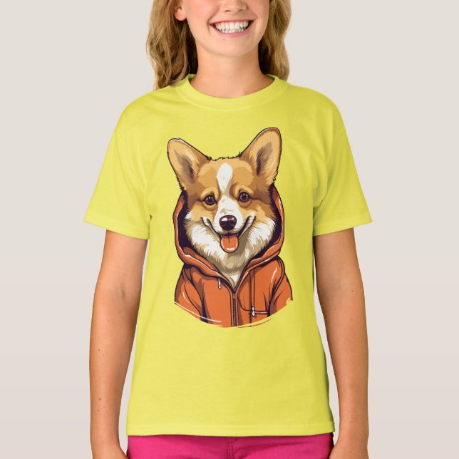Funny Corgi Wearing Hoodie T-Shirt (Front)