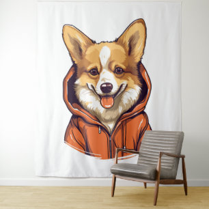 Funny Corgi Wearing Hoodie Tapestry