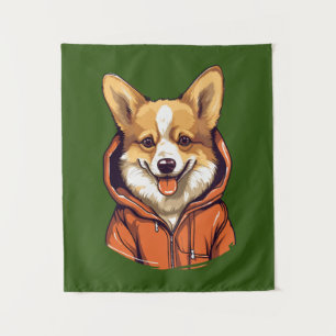Funny Corgi Wearing Hoodie Tapestry