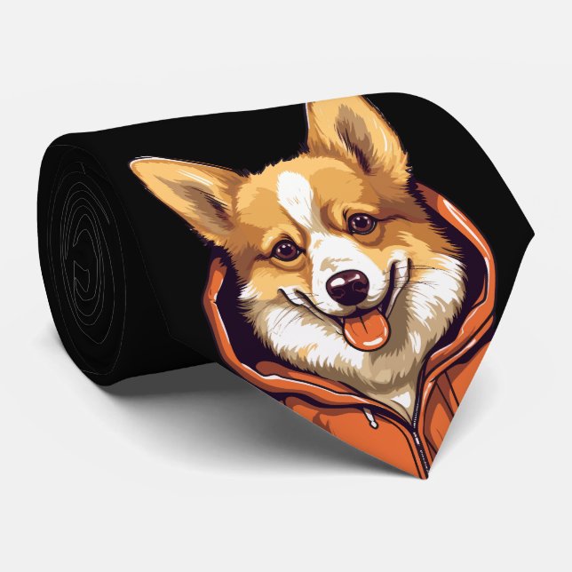 Funny Corgi Wearing Hoodie Tie (Rolled)