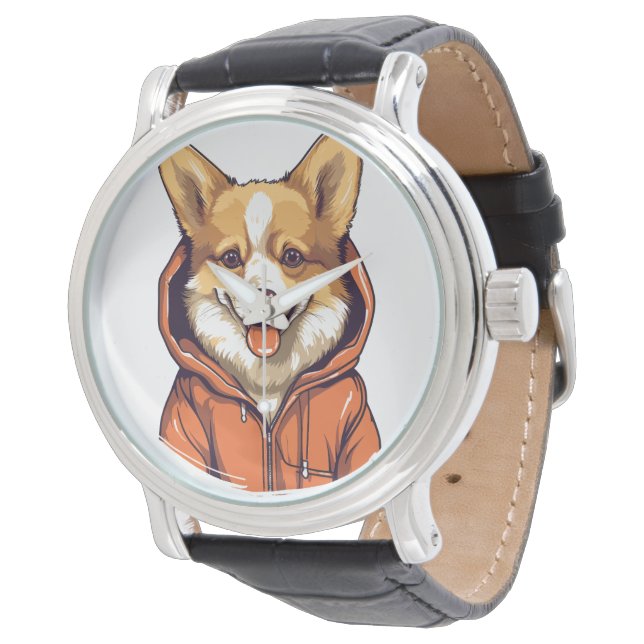 Funny Corgi Wearing Hoodie Watch (Angled)