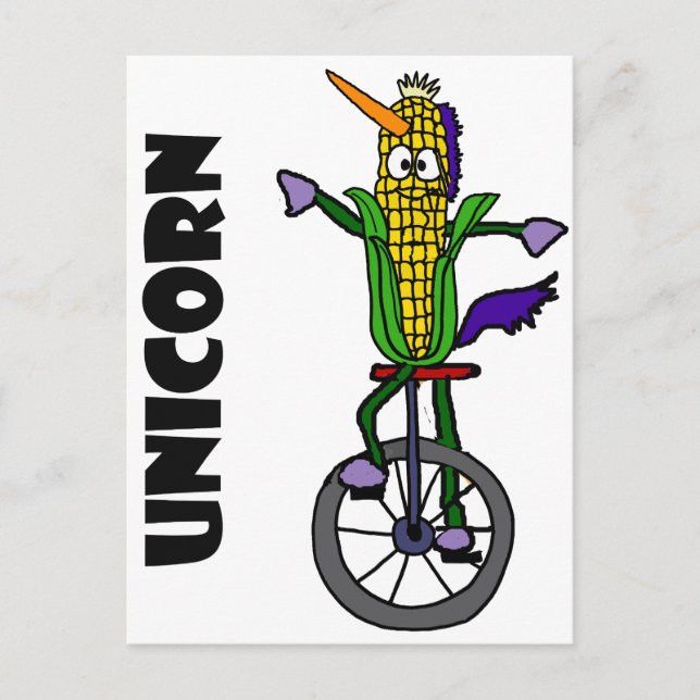 Funny Corn ear Riding Unicycle UNICORN Cartoon Postcard (Front)