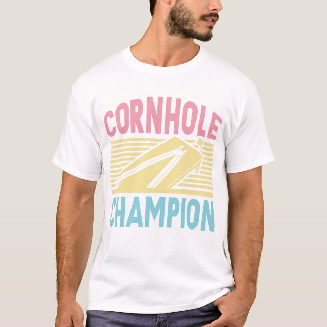 Funny Cornhole Champion T-Shirt for Game Night (Front)
