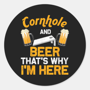 Funny Cornhole Gift For Men Cornhole Player Beer  Classic Round Sticker