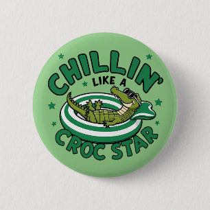 Funny corocdile cartoon croc summer 6 cm round badge
