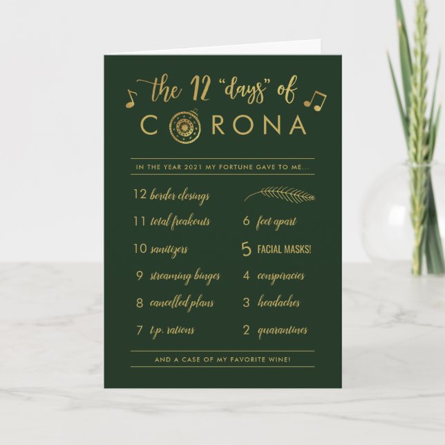 Funny Corona Holiday | Gold Twelve Days Green (Front)