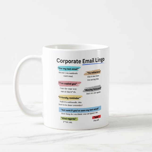 Funny Corporate email lingo Coffee Mug (Left)