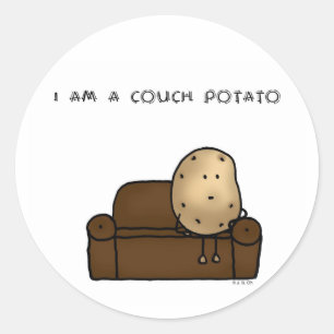 Funny Couch Potato Cartoon Design   Classic Round Sticker
