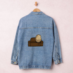 Funny Couch Potato Cartoon Design   Denim Jacket
