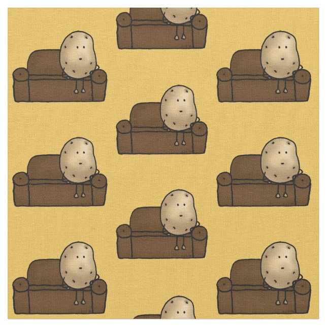 Funny Couch Potato Cartoon Design   Fabric (Close Up)