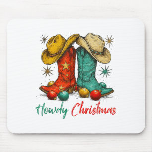 Funny Country Western Christmas Howdy Cowboy Boots Mouse Pad
