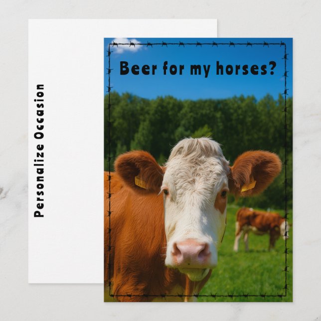 Funny Country Western Cow Ranch and Farm Style  Holiday Card (Front/Back)