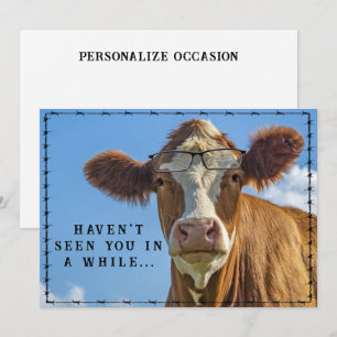 Funny Country Western Ranch Farm Cow Glasses Holiday Card