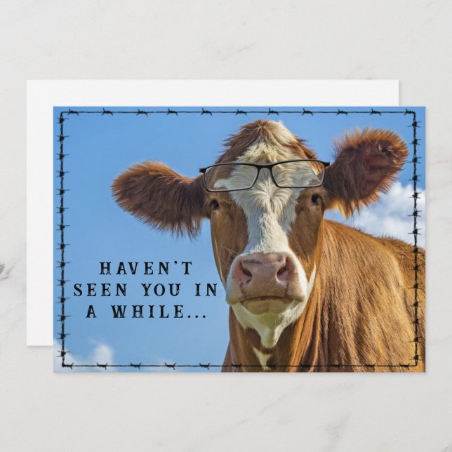 Funny Country Western Ranch Farm Cow Glasses Holiday Card (Front/Back)