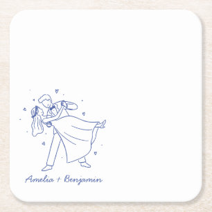 funny couple Hand Drawn  wedding Square Paper Coaster
