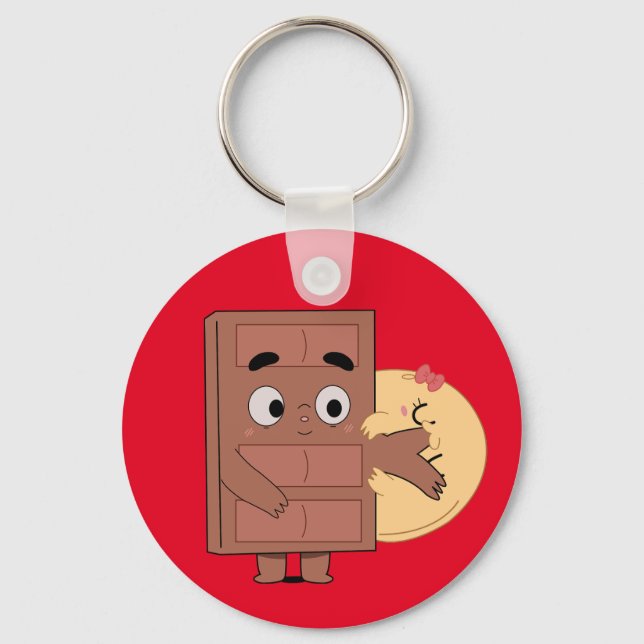 Funny Couple Love Pancake Eating Choco  Key Ring (Front)