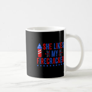 Funny Couple Matching 4th Of July He Likes My Fire Coffee Mug