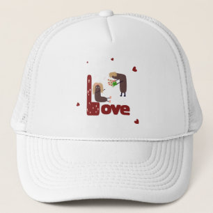 Funny couple with flowers trucker hat