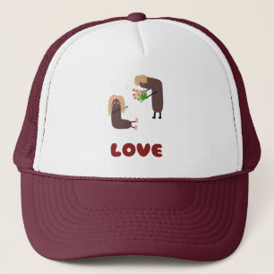 Funny couple with flowers trucker hat