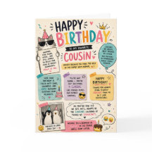 Funny Cousin Birthday Card Colourful Cute Family