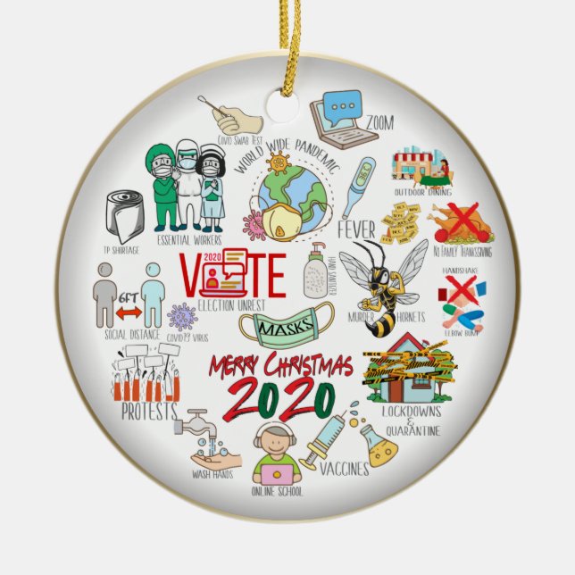 Funny Covid 19 2020 Christmas Memories Gold Ceramic Ornament (Front)