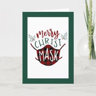 Funny COVID-19 MERRY ChristMASK Buffalo Plaid Holiday Card