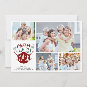 Funny COVID-19 MERRY ChristMASK Face Mask 4 Photo Holiday Card