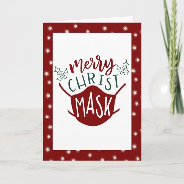 Funny COVID-19 MERRY ChristMASK Fairy Lights Holiday Card (Front)