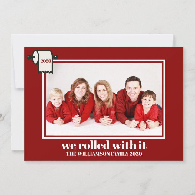 Funny Covid Christmas Photo | We Rolled With It Holiday Card (Front)