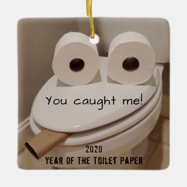 Funny Covid Christmas Toilet Paper Ceramic Ornament (Front)