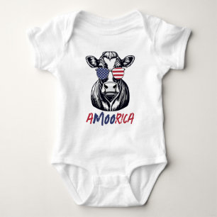 Funny Cow A-MOO-rica Patriotic Baby Bodysuit