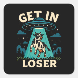 Funny Cow Abduction By UFO  Square Sticker