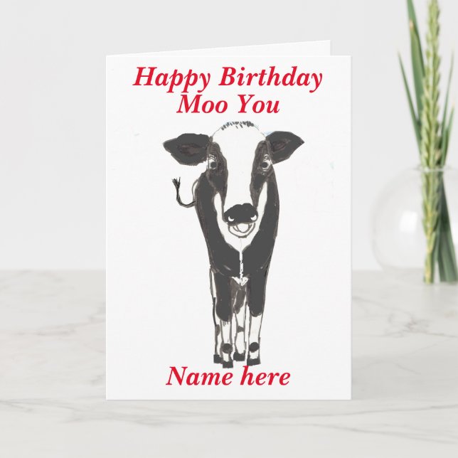 Funny Cow Birthday Card, add name, change any text Card (Front)