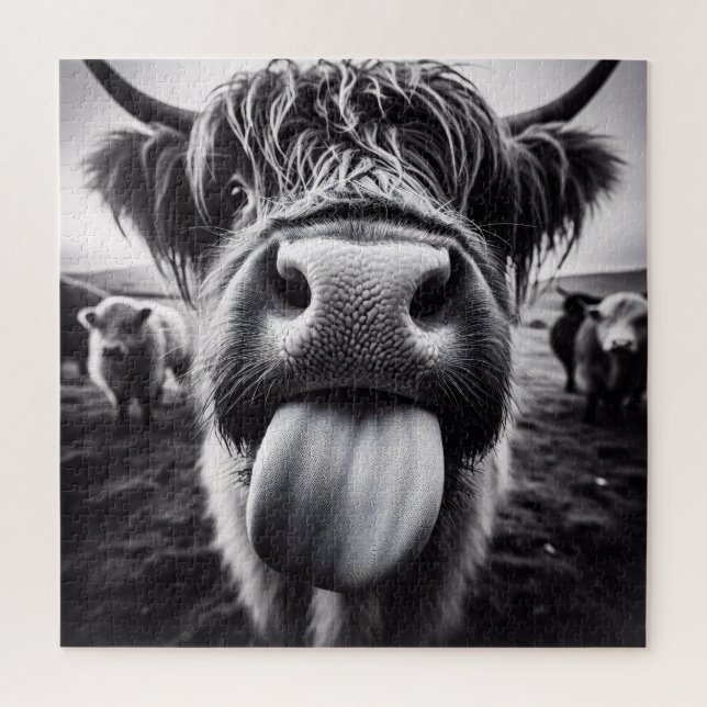 Funny Cow Black and White Jigsaw Puzzle (Vertical)