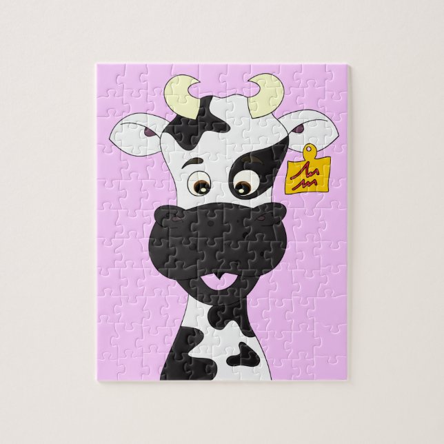 Funny cow cartoon kids jigsaw puzzle (Vertical)