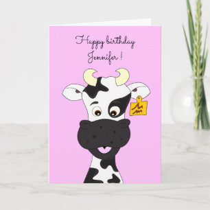 Funny cow cartoon pink custom birthday card