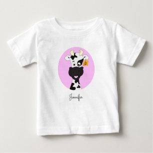 Funny cow cartoon pink name baby shirt
