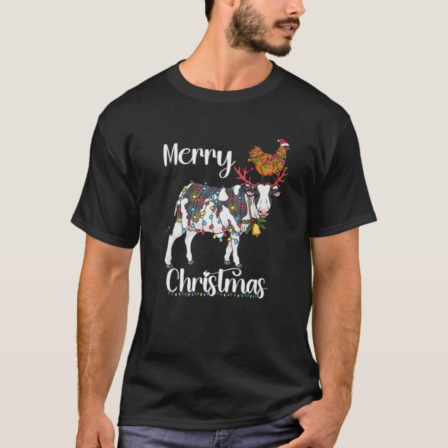 Funny Cow Chicken Farm Christmas Outfit for Farmer T-Shirt (Front)