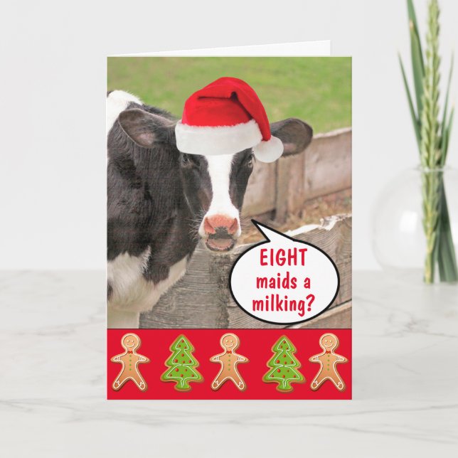 Funny Cow Christmas Carol Holiday Card (Front)